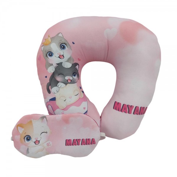 Detalhes do produto Almofada de Pescoo com Mscara Gatinhos